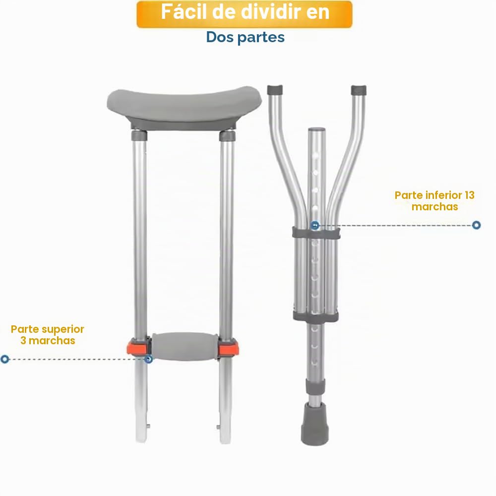 NEWFUN Muletas Adulto, Muletas Adulto Acolchadas, Muletas Plegables, Muletas, Capacidad de Carga 150 KG, Muletas de Aluminio con Apoyos Blandos para Antebrazos y Manos, Gris, 1 Par