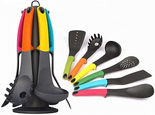 Juego de utensilios de cocina juego de utensilios de cocina con soporte de almacenamiento de carrusel juego de utensilios de cocina antiadherentes y