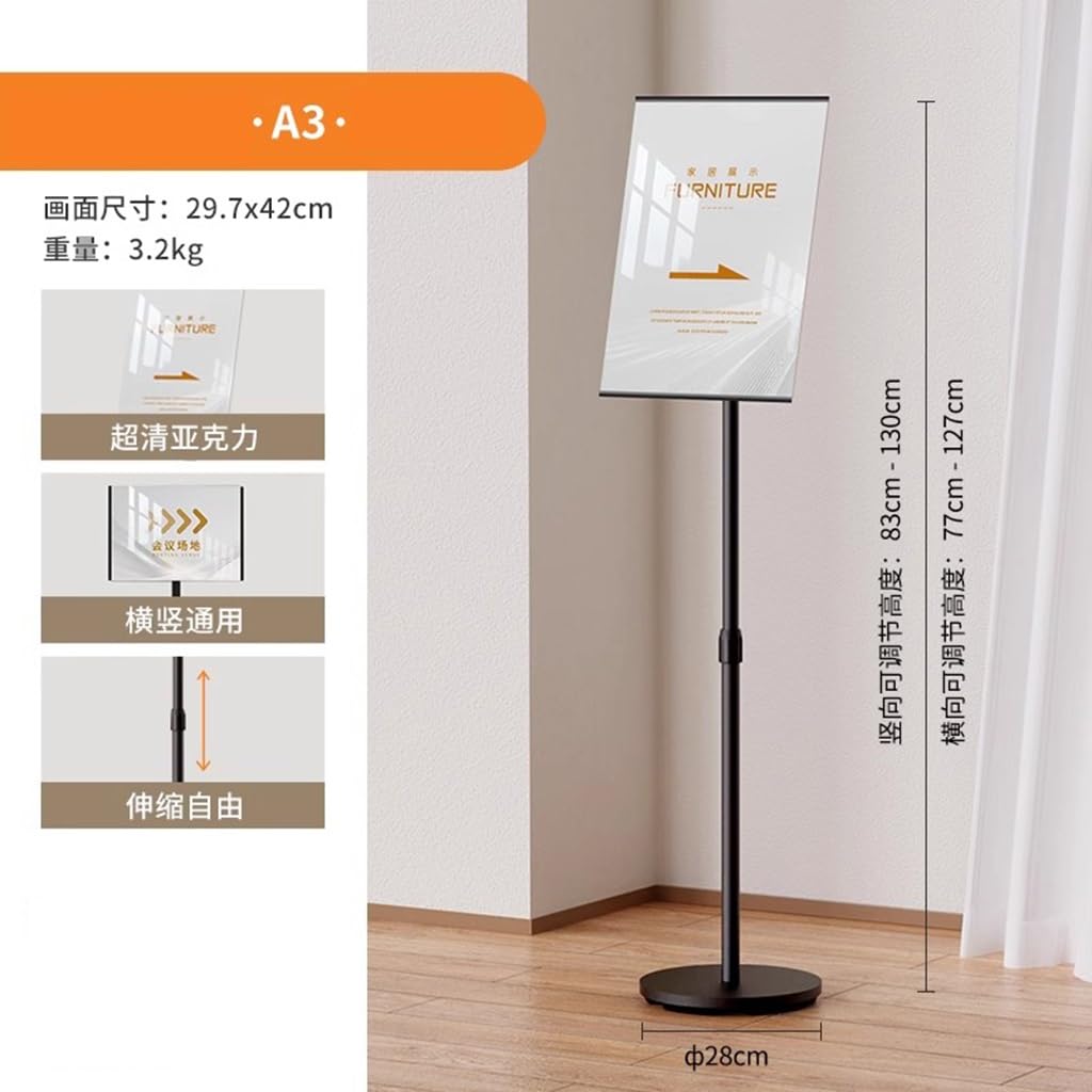 Soporte de acrílico para carteles, soporte de pie para carteles, soporte ajustable para carteles, soporte de señalización horizontal vertical para interiores y exteriores