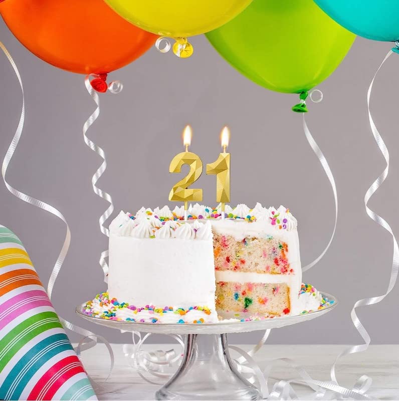 Image of Unscented Number 21 Or 12 Cake Wax Candles For 12Th Or 21St Birthday Party /Anniversary Celebration Party | Cake Decoration | Gold