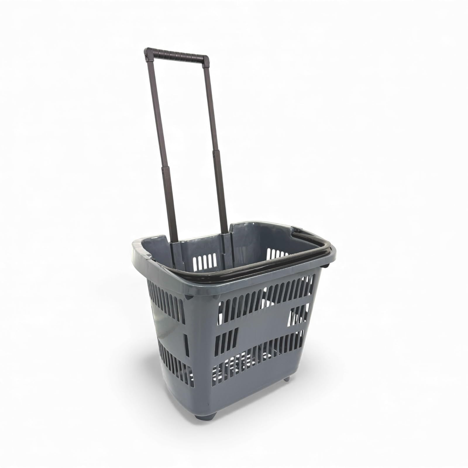 Shoplines Supplies Dark Grey 3X 34 Litre Plastic Shopping Trolley Basket Retail Supermarket Basket With Handle Stackable & Ergonomic