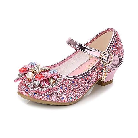 YING LAN Girls Cosplay Dress Wedding Party Shoes Glitter Sequins Low Heel Mary Jane Princess Shoes Pink Cover
