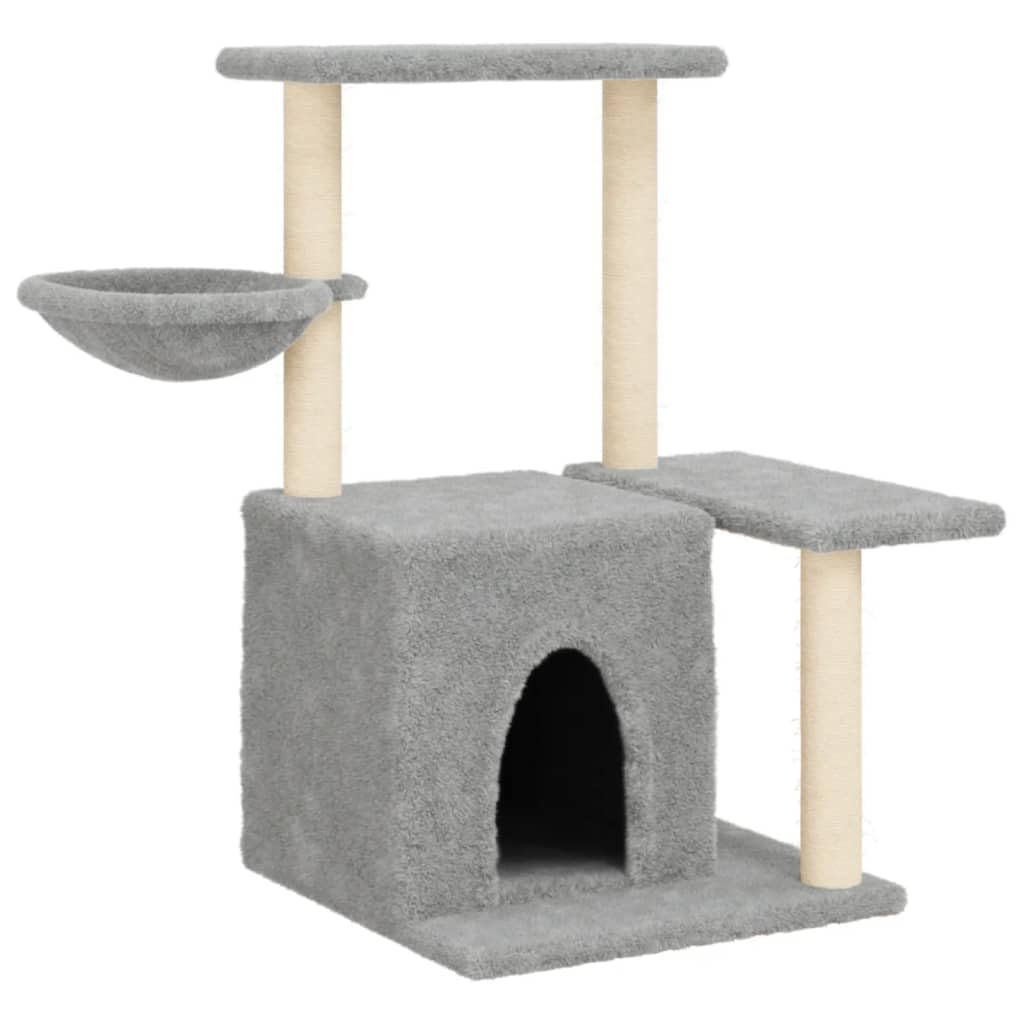 Homgoday Tiragraffi per gatti con tiragraffi in sisal, grigio chiaro, 83 cm, torre tiragraffi multilivello con scala e condomini, centro attività per gatti da interno