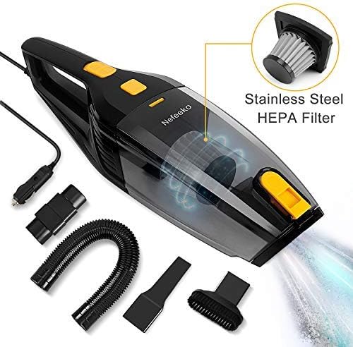 Handheld Vacuum Cleaner, Nefeeko High Power 5000PA 120W 12V Auto Vacuum Cleaner for Car, Portable Wet Dry Vacuum Cleaner for Dust Quick Car Cleaning, 14.8FT Power Cord, HEPA Filter