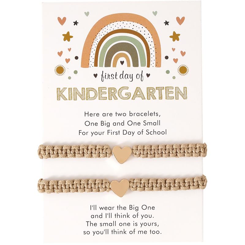 2pcs Back to School Mommy and Me Matching Heart Bracelets First Day of School Wish Bracelets for Mother Daughter Gift Adjustable Heart Bracelets for Women