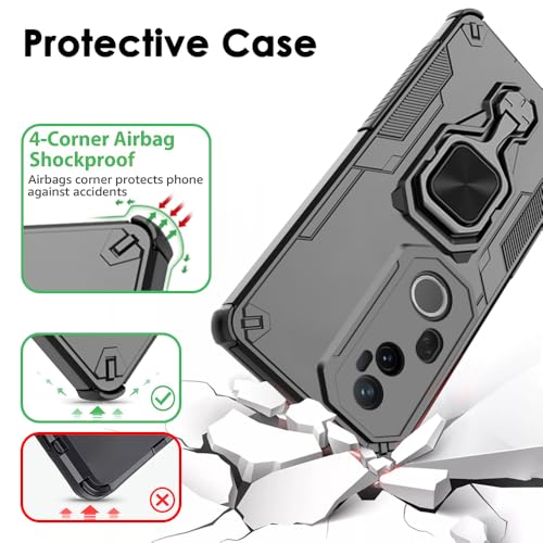 Image of TheGiftKart Tough Armor Bumper Back Case Cover for Vivo T4 Ultra 5G | Ring Holder & Kickstand in-Built | 360 Degree Protection Back Case Cover for Vivo T4 Ultra 5G (PC & TPU, Black)