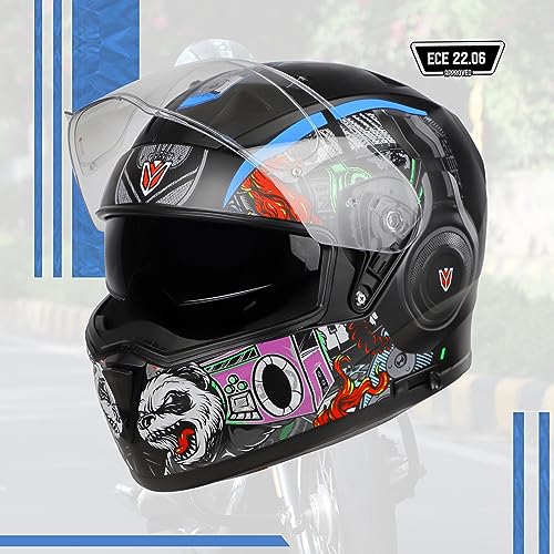 Image of Ignyte IGN-7 Bug ECE 22.06 /ISI /DOT Certified Full Face Graphic Helmet with Outer Anti-Fog Clear Visor and Inner Smoke Sun Shield