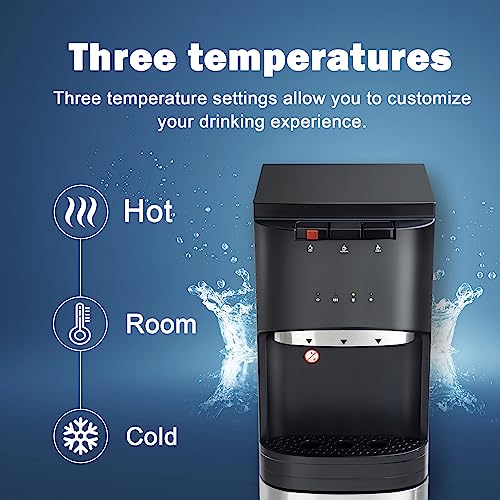 Image of Euhomy Bottom Loading Water Cooler Dispenser, Self Cleaning Stainless Steel Water Cooler for Home, Office, Living Room, 3 or 5 Gallon Bottle, 3 Temperature Settings, Black