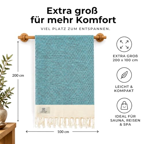 pamuq® Strandtuch XXL – Hamamtuch, Saunatuch, Badetuch & Duschtuch aus Baumwolle, handgemacht, leicht, saugstark, schnelltrocknend… – Ansicht 2