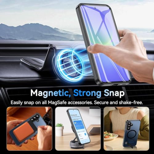 Image of Elzzi MagSafe Compatible Case for Samsung A37 Translucent Matte Bottom Kickstand Shockproof Slim Anti-Fingerprint Magnetic Hybrid Protective Cover - Black