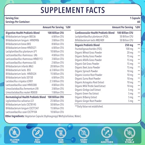 Probiotics for Women and Men, 300 Billion CFU, 24 Strains Probiotics with 15 Organic Herbs Prebiotics, Probiotic for Digestive Gut, Immune, Constipation, Diarrhea & Whole-Body Health - 2 Months Supply - Image 3