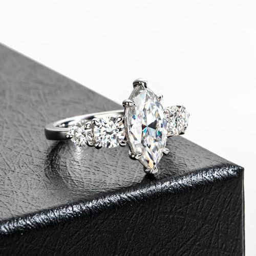 Moissanite Promise Rings 3-5cttw Pear/Emerald/Marquise/Oval Cut D Color VVS1 S925 Sterling Silver Stackable Wedding Engagement Rings for Women with Certificate Elegant Gift Packed3