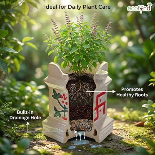 Image of ecofynd 12 inches Tulsi Ceramic Plant Pots, Flower Pot with Drainage Hole, Decorative Modern Indoor Planters, Home Garden Decor for Living Room Bedroom Interior (Ivory,CPOT040)