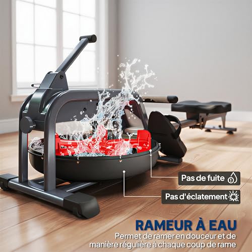 SPORTNOW Rameur à Eau pour Musculation d'appartement, 6 Niveaux de résistance, écran LCD avec Support Tablette, Rangement Vertical à roulettes, Charge Max 135 kg, Acier – Image 4
