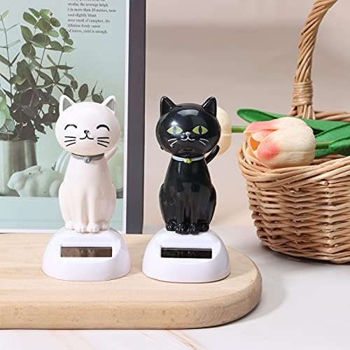 Solati 3Pack Solar Powered Cat Bobble Shaking Head Doll Car Dashboard Dancing Figure Toy Cat Shaking Head Dancer Figurine for Car Interior Hawaii Party Decorations