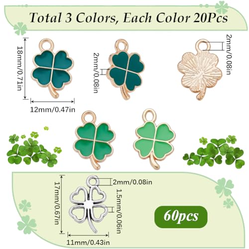 SUNNYCLUE 1 Box 120pcs St. Patrick's Day Charms: Enamel Four-Leaf Clover & Shamrock Charm Set, 120pcs, 3 Styles - Image 2