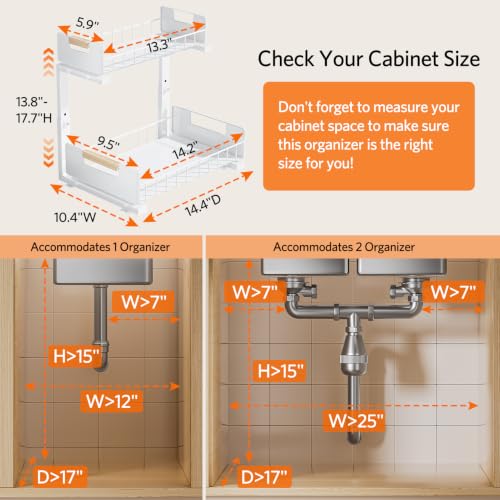 Delamu Under Sink Organizer Kitchen 2 Tier Pull Out Cabinet Shelf 2 Pack - image 6