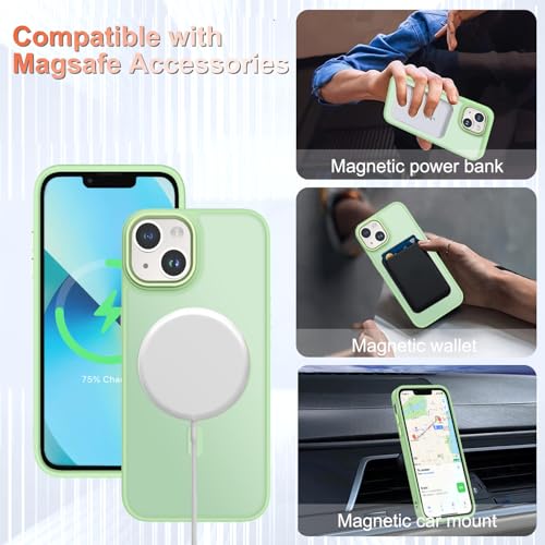 Image of for iPhone 14 Case, iPhone 13 Case, Matte Magnetic Case, Mint Green | Fit for Magsafe, Screen Protector Included, Matte Translucent Frosted Slim Shockproof Protective Phone Cover