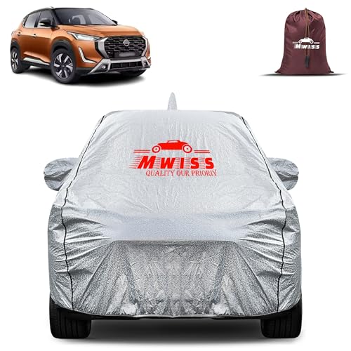 Image of Waterproof Car Body Cover for Nissan Magnite | Mirror & Antenna Pocket Anti-Scratch with Soft Cotton Inner Lining Triple Stitched Protection| Heat Resistant | Rain Protection (Silver)