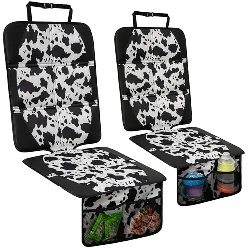 Image of Car Seat Protector for Child Car Seat, 2 Pack Baby Car Seat Covers with Mesh Pockets & Non-Slip Backing 600D Durable Seat Protector Under Baby Car Seat for Car Back Seat (Cow Print, Large)