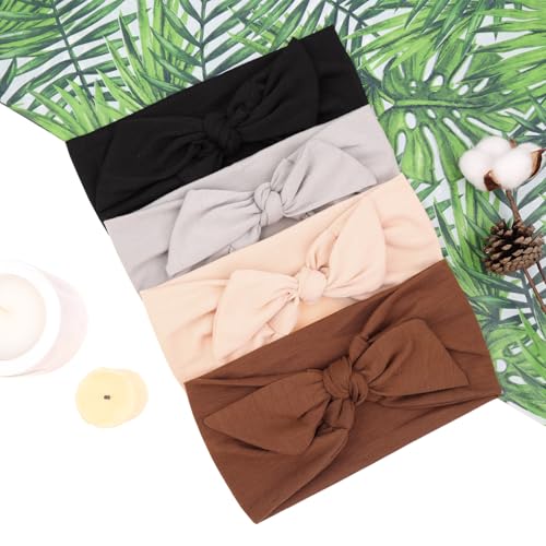 Image of 4 Pieces Adjustable Headbands for Women Elastic Knotted Boho Headbands For Women Fashion Wide Headband Hair Scarf Headband Yoga Workout Head Bands Hair Accessories Band