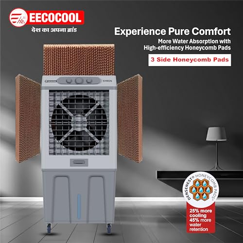Image of EECOCOOL Syros 120 L Desert Air Cooler for Home with Honeycomb Cooling Pads, Auto Swing & Water Level Indicator | Inverter Compatible & | 1 Year Warranty