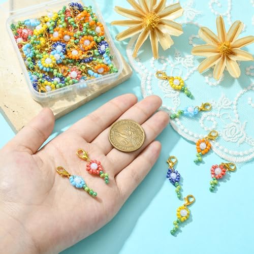 Stiesy 50Pcs 5 Colours Flower Glass Charms Colourful Flower Seed Beads Pendant Charm Floral Charms for Jewellery Making DIY Bracelet Crafting - Image 3