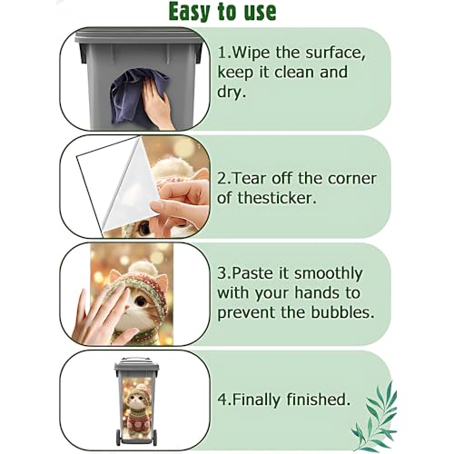 Image of 2 PC Trash Can Sticker 14.57 x 32.28 Inch Christmas Cat Sweater Design Vinyl Sticker with Santa Hat Ladder Tree and Light Pattern for Outdoor Garbage Bin Garden Yard Driveway Home Holiday Decor