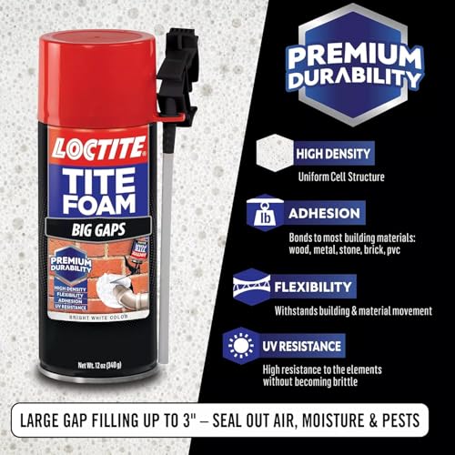 Image of Loctite Tite Foam PU sealant|Expanding Foam for large gaps filling|keeps dust and pests aways|DIY dries fast|waterproof|no shrinkage|easy application|doors|PVC pipe|bathroom|AC ducts|White|340g x 3