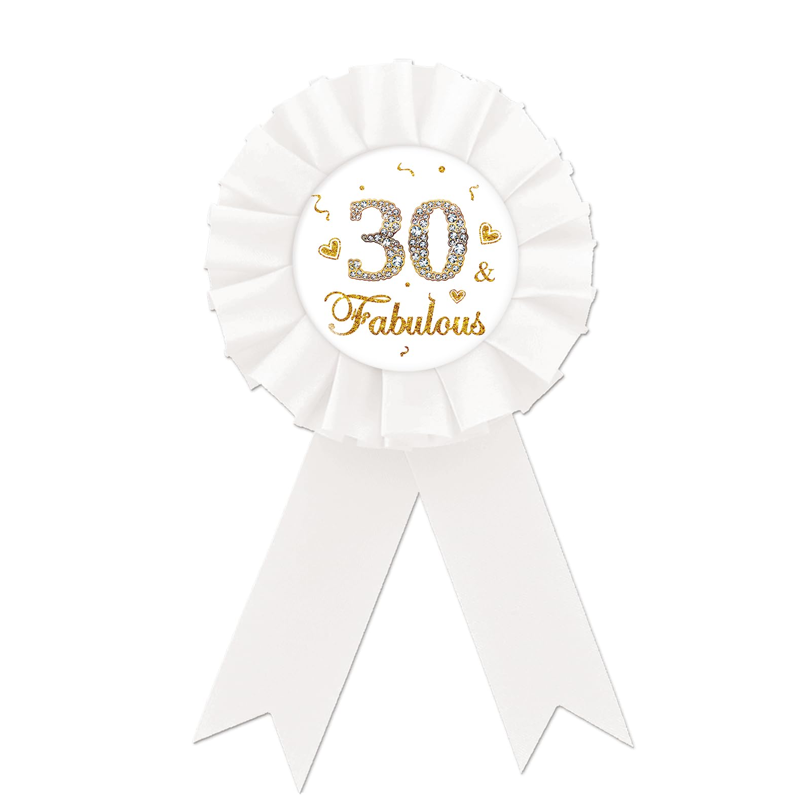 It's My 30th Birthday Tinplate Badge Pin, White Rosette Happy 30th Birthday Button Pin, Gold Glitter Badge Pin for Women, Diamond Brooch Buttons for Thirty Birthday Party