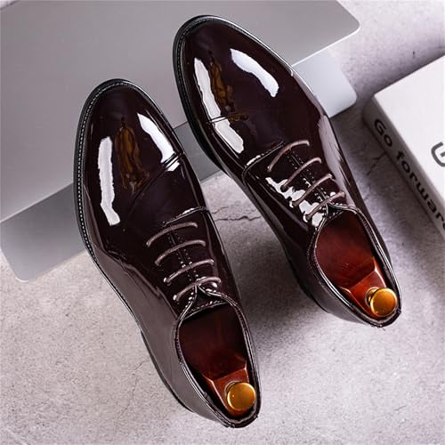 Image of Men's Trendy High Gloss Patent Leather Business Oxford Lightweight Derby Shoes Formal Lace Up Dress Shoes