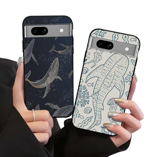 Zrutru 2 Pack Aesthetic Summer Phone Case for Google Pixel 7A 5G 6.1',Cartoon Cute Whale Shark Ocean Coral Reefs Jellyfish Pattern Cases for Girls Women,Soft Silicone TPU Protective Cover