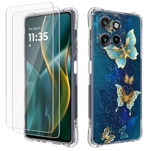 FollmeAir for Motorola Moto G 5G 2025/2026 Case+Screen Protector,Slim Flexible TPU for Girls Women Reinforced Corners Shock Absorption Soft Cover for Moto G Play 5G 2026 (Butterfly)