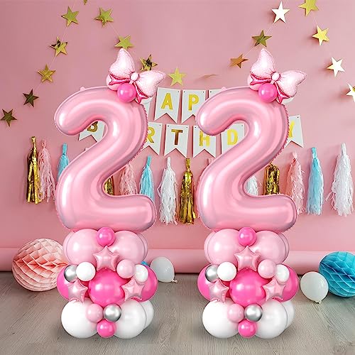 Image of 40 Inch Pink Number 2 Balloon Tower 2nd Birthday Decorations for Girls