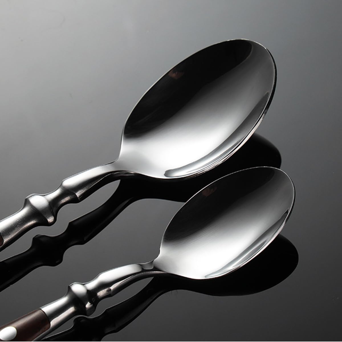 IKXO 16 Pieces Brown Gum Wood Handle Silverware Set for 4, Exquisite Ergonomic Flatware Set Food-Grade Stainless Steel Cutlery Set, Tableware Eating Utensils, Mirror Finished, Dishwasher Safe