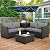 Outdoor PE Wicker Patio Furniture Set 4 Piece Black Rattan Sectional Loveseat Couch Set Conversation Sofa with Storage Box Glass Top Table and Non-Slip Grey Cushion