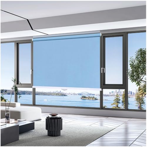 Estores Enrollables Blackout Sin Taladrar, Persianas Enrollables Parasol, Estores Enrollables Térmicos para Ventanas, Cortinas Opacas, Persianas Temporales Privacidad,blue-95x125cm/37 * 49in