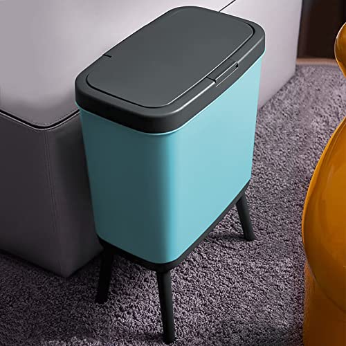Procade Trash Can With Lid, Plastic Garbage Can With Push Button, Narrow Waste Basket For Kitchen, Slim Dog Proof Bedroom Garbage Bin, Bathroom Trash Can For Home, Living Room,Office (Blue) #TOP1