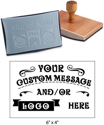 6" x 4" Extra Large Custom "Rocker Mount" Wood Hand Rubber Stamp with Wooden Handle