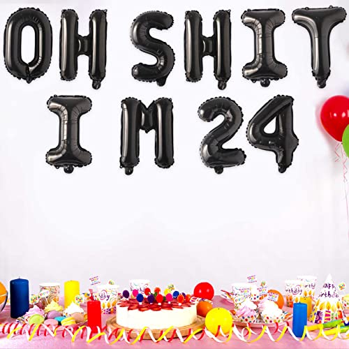 Image of Oh I'm 24! Latex Balloons 16 Inch Black Hallo Twenty Four Cheers to 24 Years Old Theme Decor for Man Woman Happy 24th Birthday Party Photo Studio Prop Flag Decorations Favors Supplies