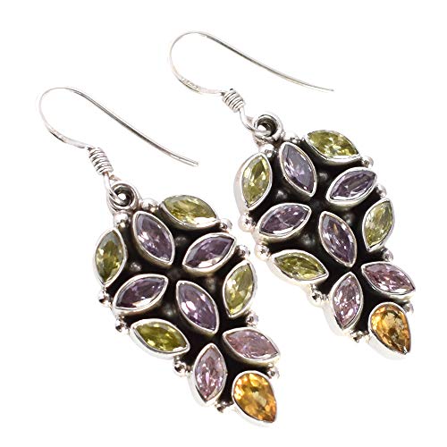 Boucles d'oreilles pendantes argent 925 anti-allergie quartz citrine