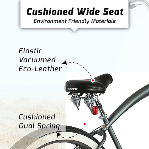 Bicicleta Tracer Avalon GT7 Playera de 26", 7 velocidades con frenos de disco, marco de acero Hi-Ten gris mate, sillín ancho con resortes dobles y manillar elevado para adultos (mgry1) miniatura 6