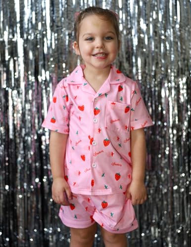 Image of Arshiner Girls Pajamas Sets Short Sleeve Kids Pjs Button Down Sleepwear | Cute Printed Pajamas for Little & Big Girl, Lightweight Comfy Fabric, 2-Piece Outfits, Perfect for Lounge Pajamas Party