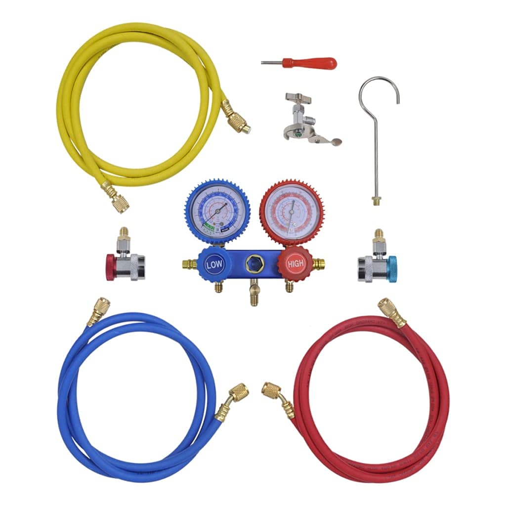 vidaXL Vakuumpumpe Einstufig mit 2-Wege-Verteiler-Manometer Set Vacuumpumpe Unterdruckpumpe Vacuum Kompressor Pumpe Klimaanlage Monteurhilfe