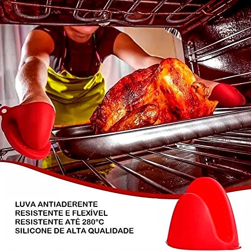 Unyhome Luva de Silicone Bico de Pato Térmica Vermelha