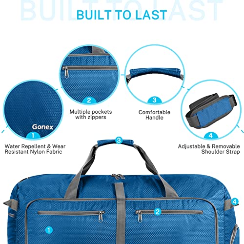 Gonex 100L Foldable Travel Duffel Bag for Luggage Gym Sports, Lightweight Travel Bag with Big Capacity, Water Repellent (Deep blue)