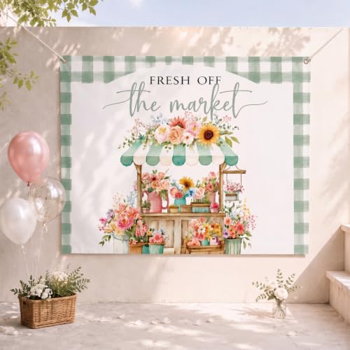 Image of Coume Fresh off the Market Sign Bridal Shower Banner Wall Hanging Hand Lettering Decorations for Wedding Bridal Shower Bachlorette Party Wall Backdrop Decor 59.1 x 51.2 Inch