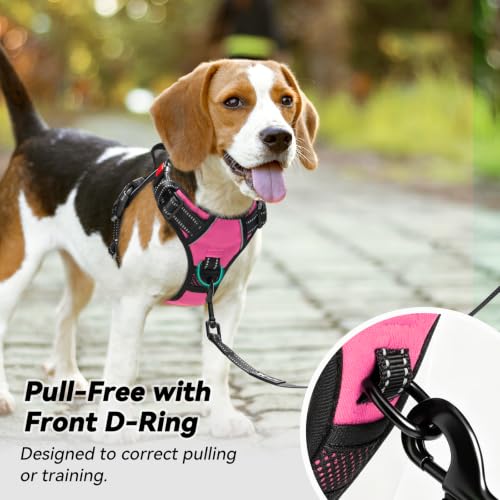 Image of PoyPet No Pull Dog Harness, No Choke Front Lead Dog Reflective Harness, Adjustable Soft Padded Pet Vest with Easy Control Handle for Small to Large Dogs(Pink, Medium)