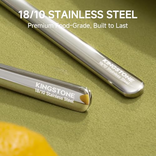 Image of KINGSTONE 48-Piece Silverware Set with Steak Knives, Flatware Set for 8, 18 /10 Stainless Steel Tableware Cutlery Set for Home Restaurant, Mirror Finish,Modern Design
