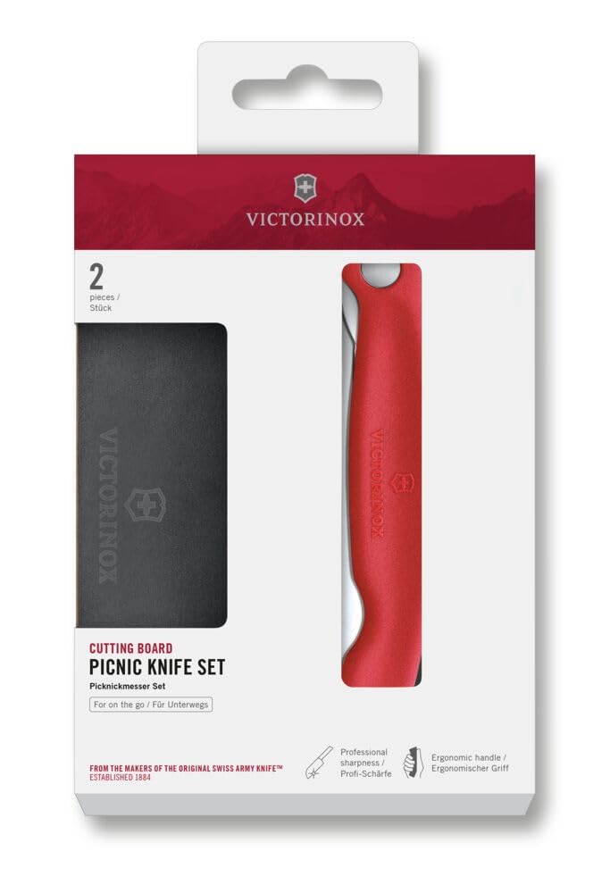 Victorinox Swiss Classic Couteau de pique-nique pliable et planche à découper, pour fruits, légumes, petits pains, à lame crantée, extra tranchante, Noir